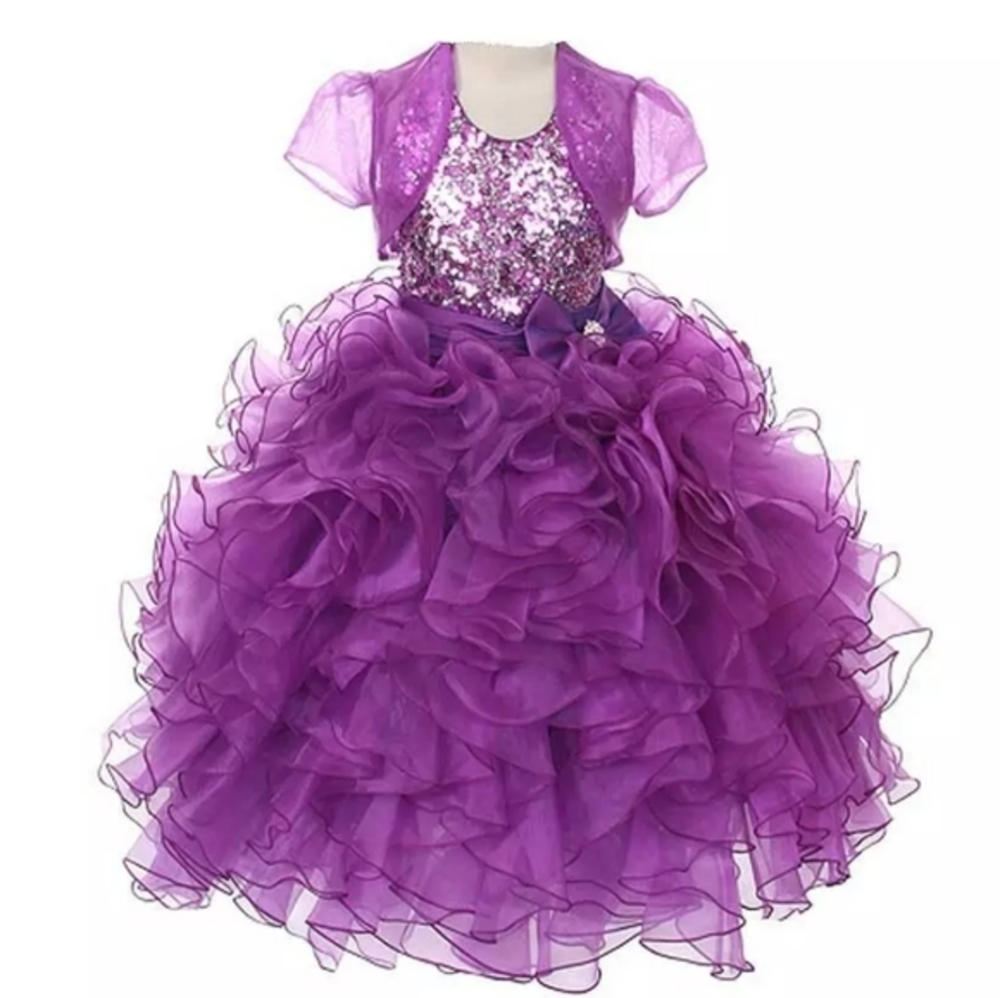 Purple sequin ruffle girl's pageant dress 8 10